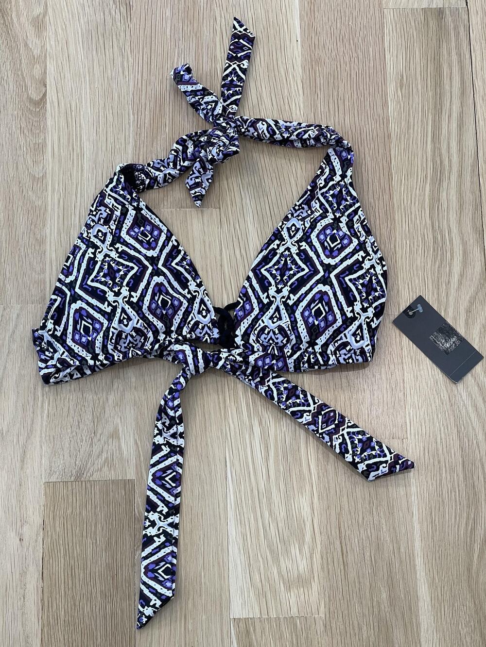 NWT Mossimo Bikini Top Womens M Purple Black White Geo Print Halter Triangle